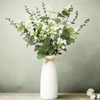 Artificial Flowers in Vase Set, Eucalyptus Stems and Baby’s Breath Bundle, Fake Plants Floral Arrangement with Ceramic Vase for Table Centerpiece Home Décor