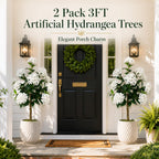 2Pack 3FT Artificial Hydrangea Trees, Faux Hydrangea Plants in Pot with White Flowers, Realistic Hydrangea Topiary Trees for Indoor Outdoor, Garden, Porch, Patio, Home Decor