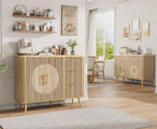 47.3" Modern Buffet Cabinet with Storage, Kitchen Sideboard Buffet with 2 Door & 3 Drawers, Fluted Caffee Bar Storage Cabinet for Dining Room, Living Room, Entryway, Natural Oak