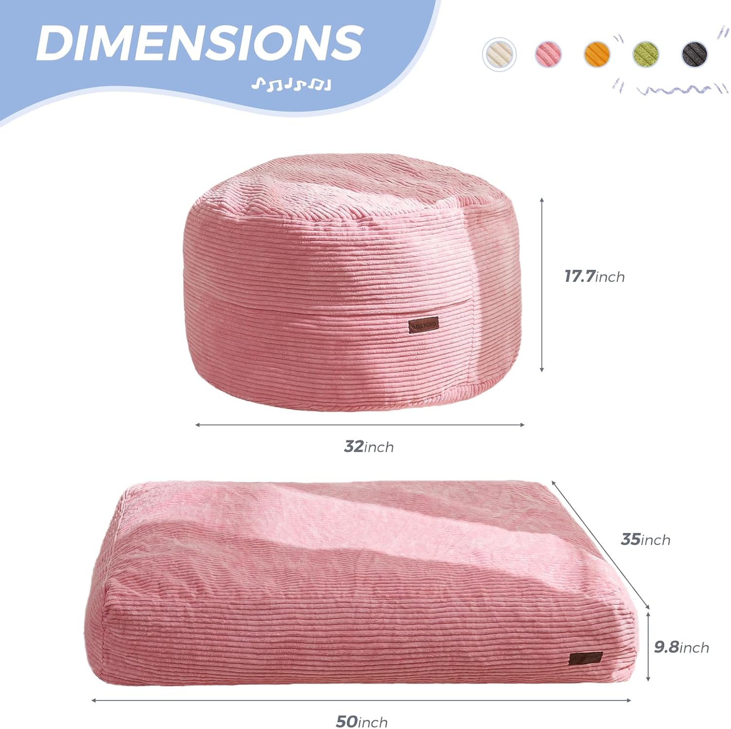 MAXYOYO Bean Bag Chair Bed for Kids, Convertible Bean Bag Folds from Lazy Chair to Floor Bed, Machine Washable Corded Fabric, Stuffed Floor Sofa Couch for Boys and Girls, Pink