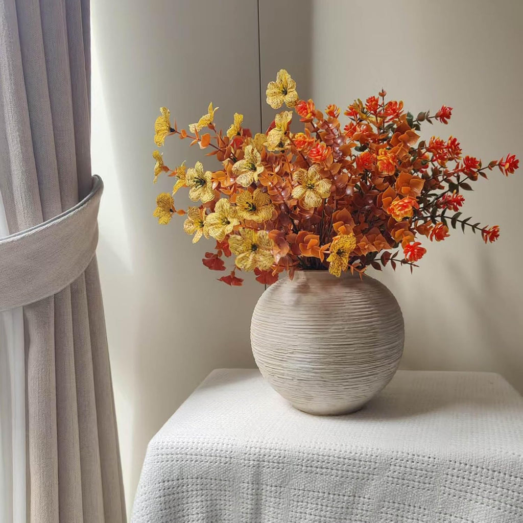 Rustic Farmhouse Vase Home Decor - 6 in Ceramic Boho Decorative Vase for Decor, Round Clay Whitewashed Terracotta Bowl vase for Living Room, Table, Shelf, Centerpieces
