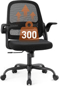 Ergonomic Mesh Office Chair with Flip-Up Arms, Adjustable Height, Breathable Mesh Back & Thick Cushion Seat, 360° Swivel Rolling Computer Desk Chair, BIFMA Certified, Supports 300 lbs (Black)
