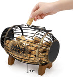 ZOOFOX Wine Cork Holder with Wood Stand, Rustic Metal Cork Container for Display and Storage, Decorative Vino Cork Barrel for Kitchen, Great Gift Idea for Wine Lover, No Assembly Required
