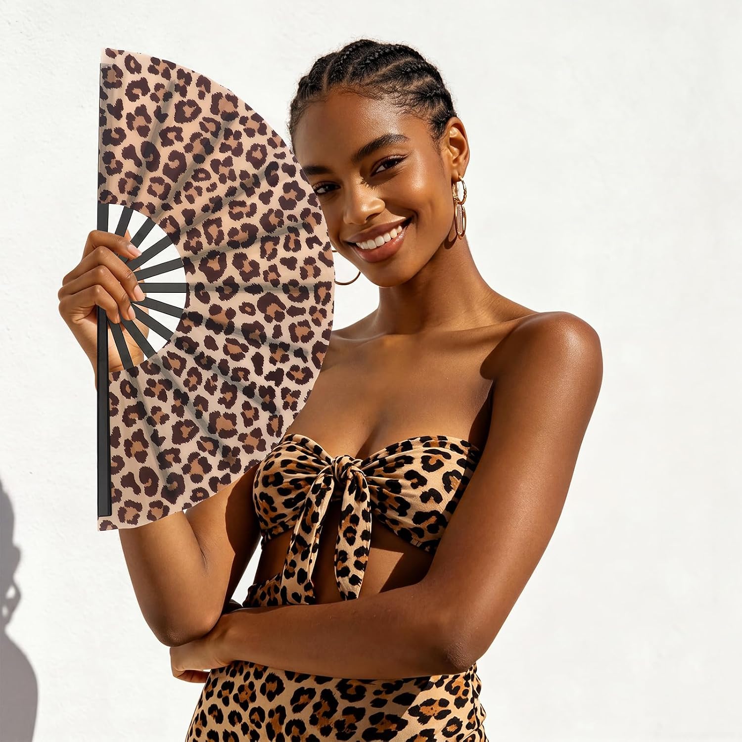 Blulu Large Folding Fans for Line Dancing 13 Inch Dance Rave Clack Fans for Line Dancing for Women Men(Leopard,12 Pcs)