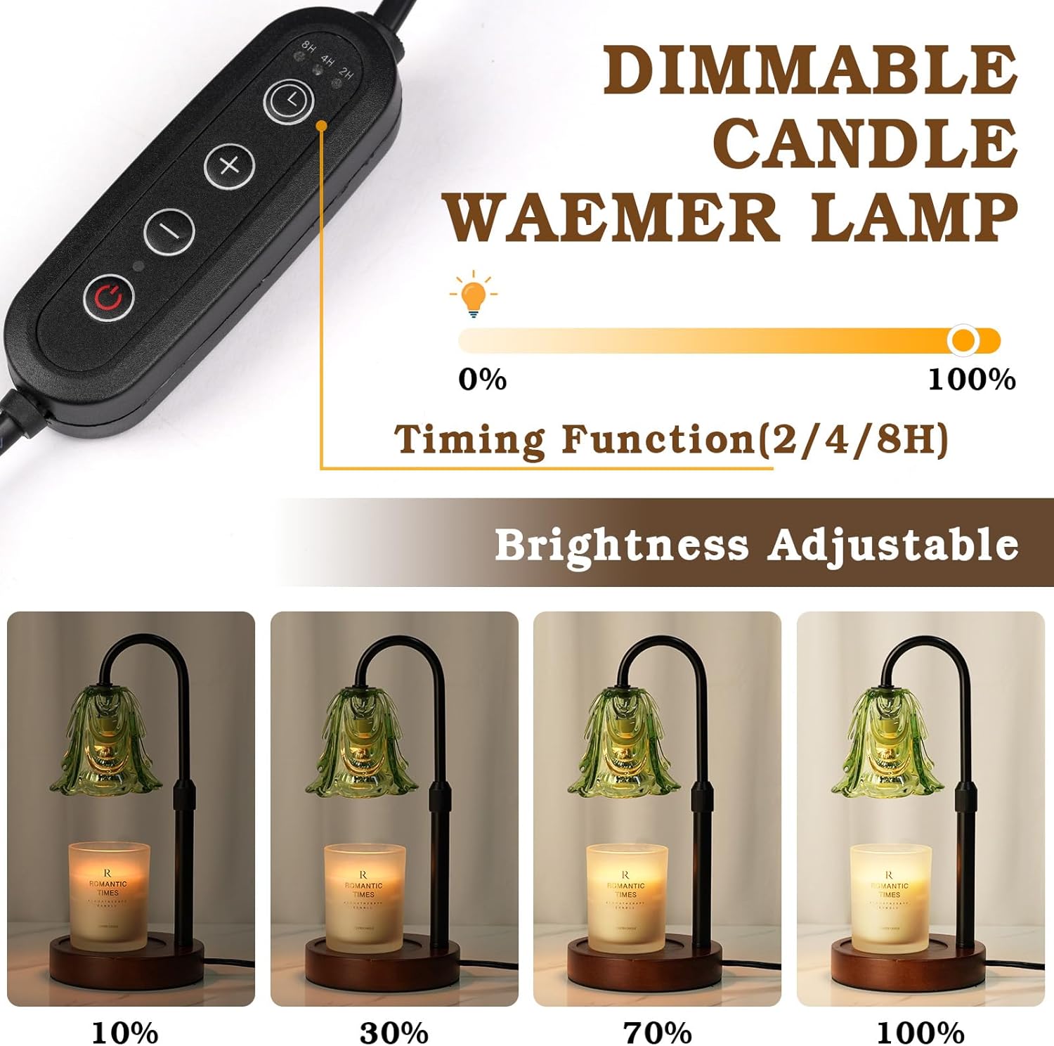 Small Candle Warmer Lamp with Timer, Adjustable Green Lamp Warmer for Jar Candles, Unique Women Gifts for Birthday, Dimmable Candle Heater, Mothers Day Gifts, Cute Wax Warming Light with Wood Base