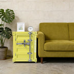 Industrial Wind Bedside Table, End Tables, Container Style Locker Wrought, Tinplate Bilayer Side Table, Metal Locker Nightstand with Combination Lock for Bedroom, Living Room, Office - Yellow