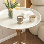 Elegant Modern Side Table Unique Hourglass Design Ideal for Living Rooms, Cafes, Dining Rooms, Bedrooms, and Outdoors Corner Round End Table (1 Set, White)