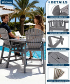 FOOWIN Tall Adirondack Chair Set of 8, All Weather HDPE Bar Height Adirondack Chair with Double Connecting Trays, Adirondack Barstools for Balcony, Deck, Backyard, Patio, Garden Grey