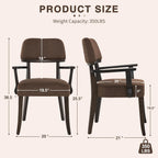 adochr Modern Wood Dining Chairs with Arms, Velvet Upholstered Kitchen Chairs with Open Curved Backrest & Hardwood Legs, Accent Chairs 350 LBS Capacity, Brown