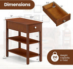 Giantex Narrow End Table Set of 2, Farmhouse Side Tables with Drawer & Storage Shelves, Wood Sofa Side Tables, 3-Tier Nightstands for Small Space, Living Room, Bedroom, 23.5"L x 12"W x 24.5"H, Brown