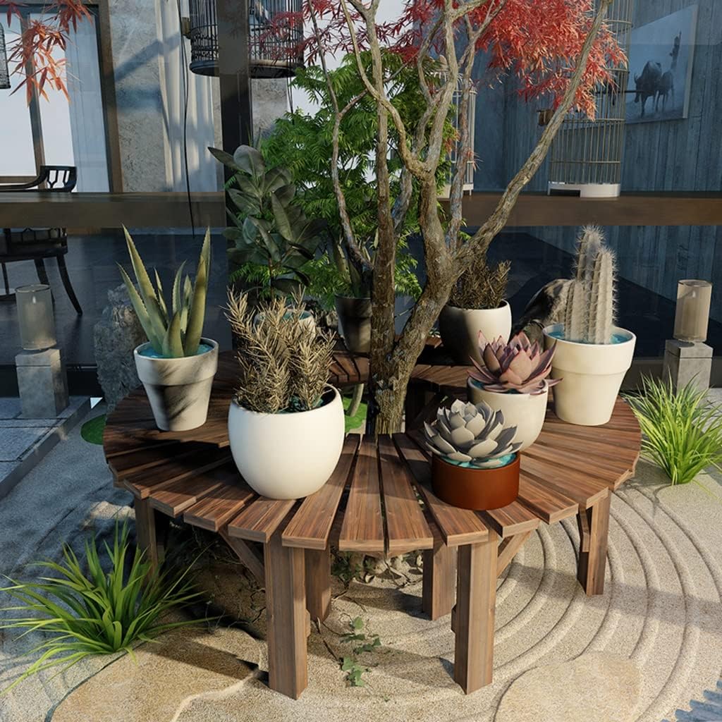 Patio Benches for Outdoors Outdoor Garden Solid Wood Tree Bench Flower Rack Park Chair Long Stool Garden Benches for Outdoors