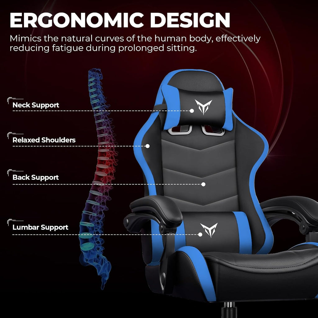 GTPLAYER Gaming Chair, Video Game Chairs Racing Style PC Game Chairs 350lbs for Adults - Padded High Back Ergonomic Reclining Silla Gamer, Linkage Armrest, Blue