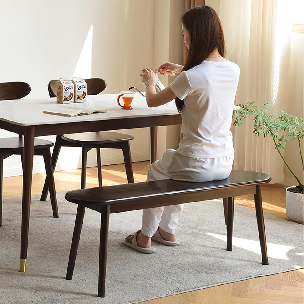 Entryway Bench, Solid Wood Dining Bench, Midcentury End of Bed Bench w/Rounded Corner, Outdoor Bench w/Robust Construction, Bedroom Bench, 10.24" W x 17.72" H（Walnut 47.2inches）