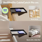 BedShelfie Bedside Shelf for Dorm Room - Cable Catch, Black | Bunk Bed & Top Bunk, College Dorm Room Essentials, Clip On Nightstand, Bed Side Table Tray, College Dorm Essentials