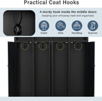 76.7''H Farmhouse Hall Tree with Storage Cabinet & Shoe Bench, Black | 59’’ Wide Tall Entryway Organizer, 8 Doors, 4 Overhead Open Cubbies, 4 Coat Hooks for Hallway Living Room Mudroom