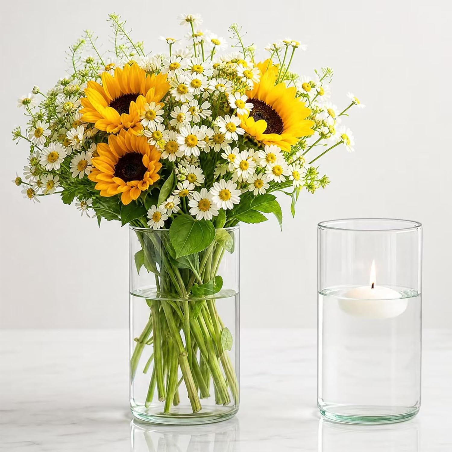 Sandraheer 12-Pack Glass Cylinder Vases, 6" Tall — Clear Bud Vases for Weddings, Hurricane Candle Holders & Table Centerpieces