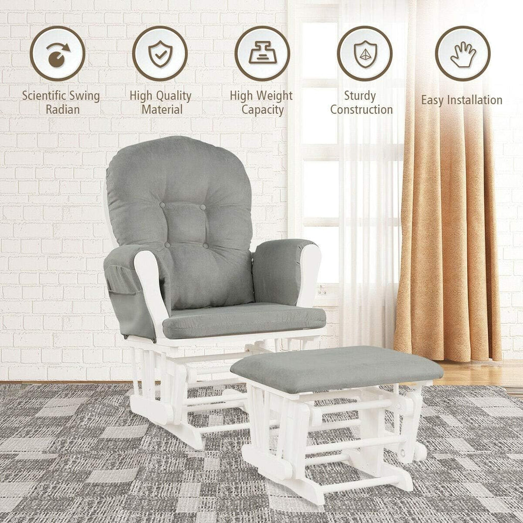 Nursery Rocking Chairs Nursery Glider Rocking Chair Wood Baby Rocker with Ottoman Cushion Upholstered Nursing Chair with Padded Arms (Light Gray)