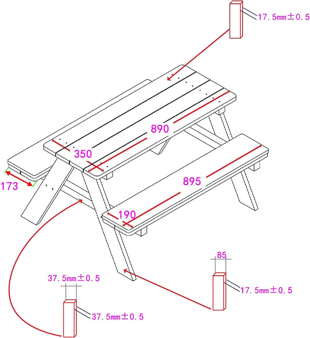HABAU Childrens Picnic Bench with Padded Pad 89 x 79 x 50 cm Brown