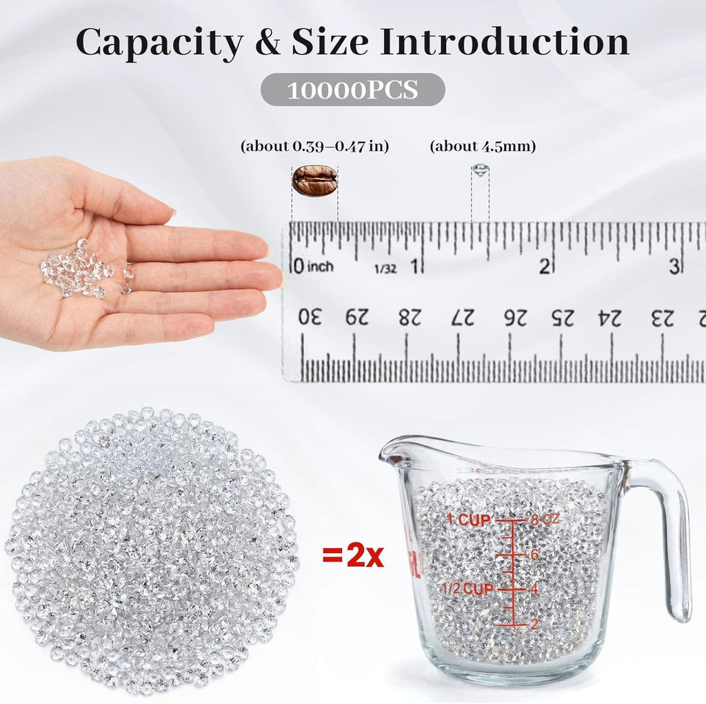 FUTUREPLUSX 10000PCS Fake Diamonds, 4.5mm Mini Clear Diamonds Decoration Acrylic Crystal Vase Fillers Table Scatter Confetti Gems for Wedding Bridal Shower Birthdays Graduation Party Home Decor