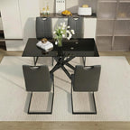51.18" W Glass Dining Table Set for 4, Modern Rectangular Glass Kitchen Table with Black Table-top, 4 PU Leather Chairs with Black Legs, for Dining Room, Home - Dark Grey