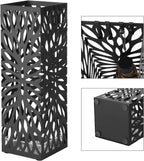 SONGMICS Umbrella Stand, Umbrella Holder for Entryway, Steel Square Umbrella Rack Organizer Freestanding, for Canes Walking Sticks, with a Detachable Drip Tray, 4 Hooks, Black ULUC48B