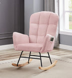 hansones Nursery Rocking Chair,Upholstered Glider Chair with High Backrest Armchair Chair for Living Room Bedroom Offices (Pink Teddy)