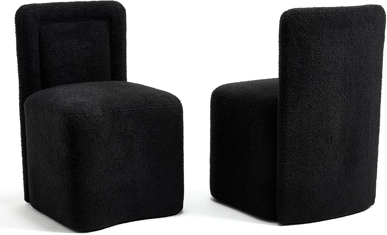 Hyfirm Black Upholstered Dining Chairs Set of 2, Mid-Century Scandinavian Parsons Armless Chairs in Boucle Fabric with Plush Seat Cushion for Diningroom Bedroom Livingroom Reading Room