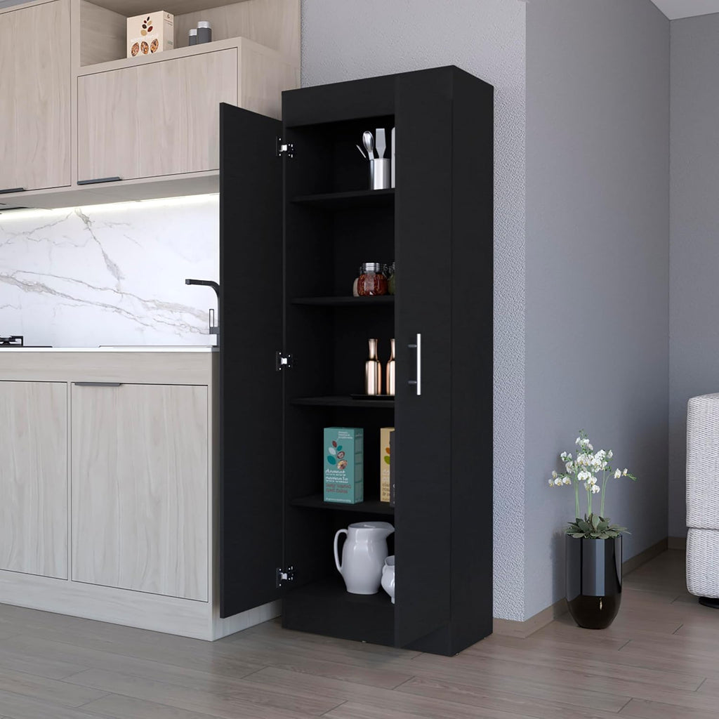 Dawson Pantry Cabinet with 5-Shelf Storage - Black for Kitchen Organization