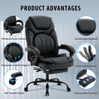 400lbs Reclining Office Desk Chairs with Footrest Back Support PU Leather High Back Wide Seat Recliner Executive Office Chairs for Women, Big Tall Managerial Chairs, Black