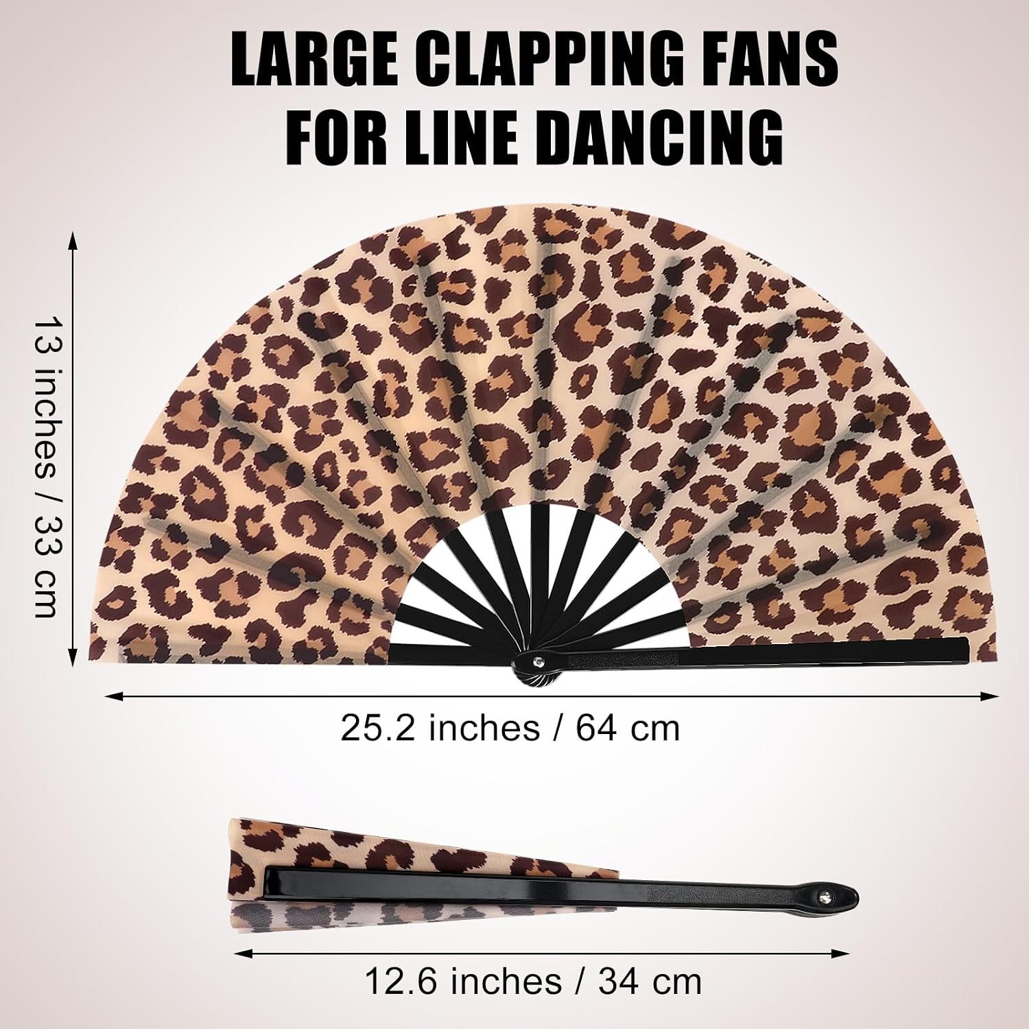 Blulu Large Folding Fans for Line Dancing 13 Inch Dance Rave Clack Fans for Line Dancing for Women Men(Leopard,12 Pcs)