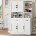 BOTLOG 67" Kitchen Pantry Cabinet, Modern Kitchen Hutch with 5 Doors and 2 Drawers, 3-Tier External Shelf, Large Pantry Storage Cabinet with Microwave Stand for Dining Room (White)