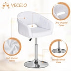 VECELO Large Wide Velvet Accent Chair, Adjustable Luxury Vanity & Dining Chair with Gold Barstool Base, 360°Swivel Upholstered Armchair for Living Room, Bedroom, Home Office, Pearl White