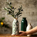 Ceramic Vase Set of 6，Flower Vases for Bouquet，Small Vases for Pampas Grass Dried Flowers，Vintage Vase for Centerpieces，Chinoiserie Decor，Shelf Decor, Table, Living Room Bedroom- Green and Beige