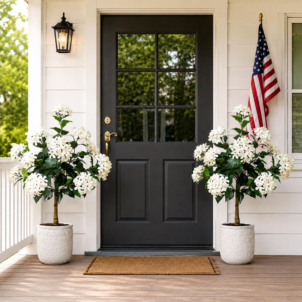 2Pack 3FT Artificial Hydrangea Trees, Faux Hydrangea Plants in Pot with White Flowers, Realistic Hydrangea Topiary Trees for Indoor Outdoor, Garden, Porch, Patio, Home Decor
