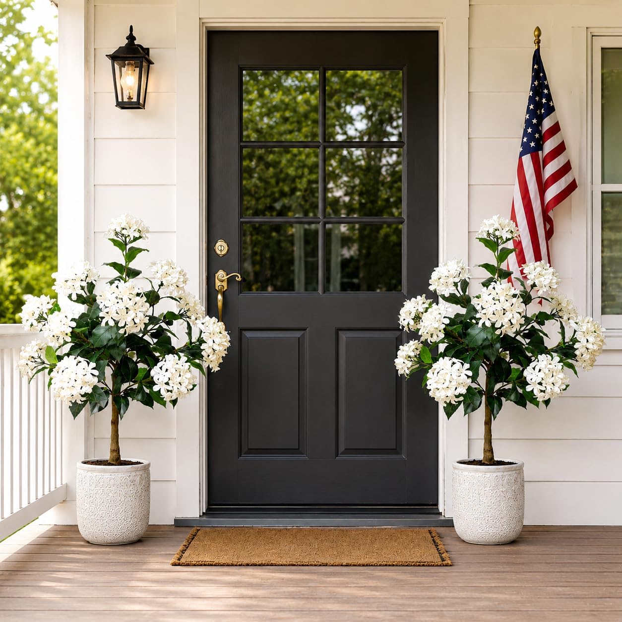 2Pack 3FT Artificial Hydrangea Trees, Faux Hydrangea Plants in Pot with White Flowers, Realistic Hydrangea Topiary Trees for Indoor Outdoor, Garden, Porch, Patio, Home Decor