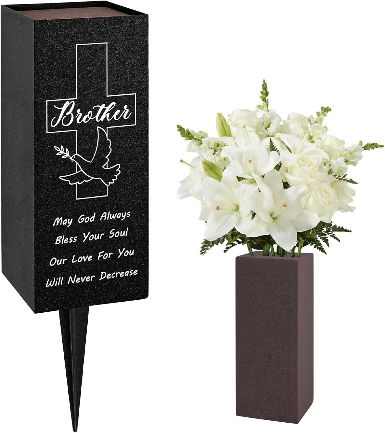 Cemetery Vases with Spikes and Flower Clay, Metal,Cemetery vases for Grave with Drainage Holes for Fresh/Artificial Flowers,Flower Holder for Cemetery,Memorial Day Grave Decorations for Cemetery