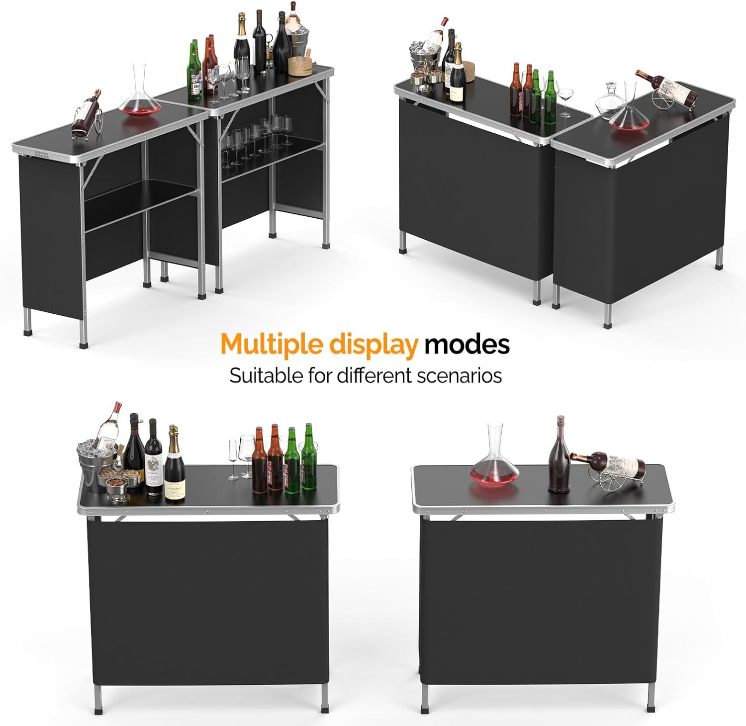 Bonnlo Folding Portable Bar Table, Mobile Bar Table for Events, Party, Camping, Picnic, Tradeshow, Indoor with Black Skirt 39 "L x 34" H