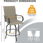 Outdoor Swivel Bar Stools Set of 2, Bar Height Patio Chairs with High Back & Armrest, All-Weather Textilene Fabric 360° Swivel Tall Barstools for Patio, Deck, Backyard, Garden
