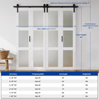 SMARTSTANDARD 64in x 84in Bifold Barn Door, Frosted Glass Barn Door with Hardware Kit Included, Pre-Drilled Holes Easy Assembly -Solid Barn Doors Slab Covered with Water-Proof PVC Surface, White