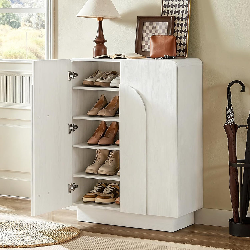 ONBRILL Shoe Storage Cabinet with Doors, Large Shoe Cabinet Storage for Entryway, Wooden 6 Tier Shoe Organizer Cabinets with Adjustable Shelves for Entrance Hallway Living Room Foyer (White)