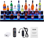 VEVOR LED Lighted Liquor Bottle Display, 3 Tiers 48 Inch Commercial Illuminated Home Bar Shelf, 3 Steps Whiskey Rack Stand, Acrylic Drink Shelves with RF Remote & App Control, and Multicolor Light