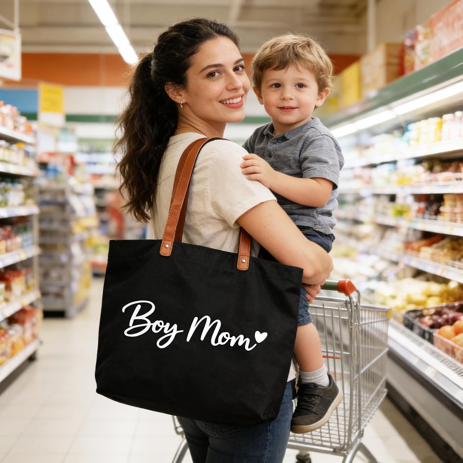 Lamyba New Mom Gifts, Mama Bag Tote with Makeup Bag, Cool Gifts for Mom to be/Expecting Mom