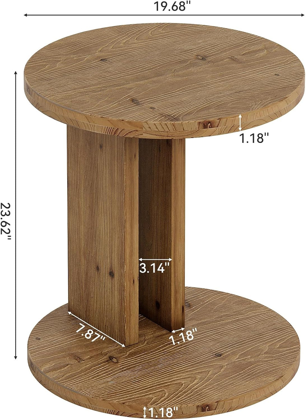 Solid Wood End Table, C-Shaped Round Side Table for Sofa and Bedside, Farmhouse Accent Furniture for Living Room, Bedroom, Easy Assembly (1, Brown)