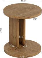Solid Wood End Table, C-Shaped Round Side Table for Sofa and Bedside, Farmhouse Accent Furniture for Living Room, Bedroom, Easy Assembly (1, Brown)