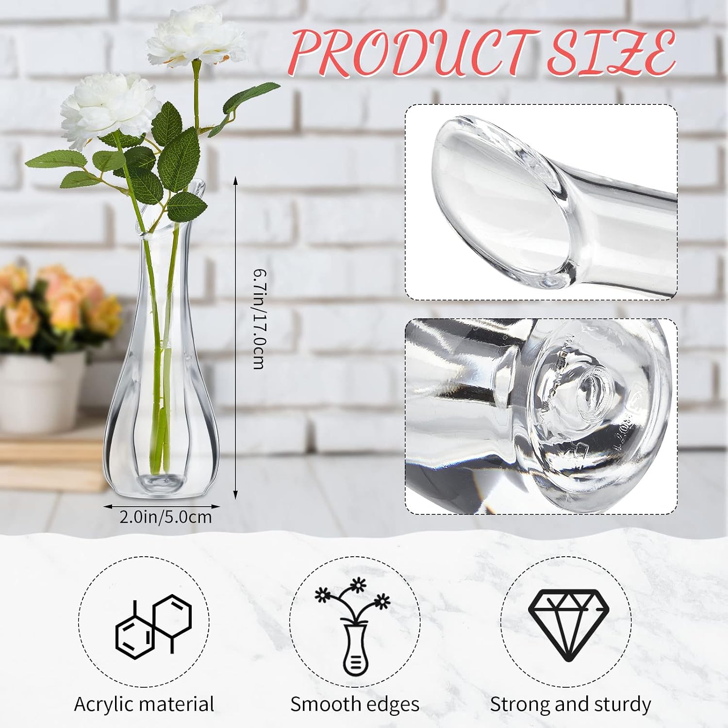 Mumufy 12 Pcs Acrylic Glass Bud Vases for Centerpiece Christmas Clear Plastic Bud Vase Crystal Acrylic Vase Small Break Resistant Flower Vase for Rose Home Decoration (Classic, 2.17 x 5.91 Inch)