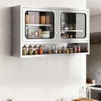 ZZV Kitchen Wall Cabinet, Stainless Steel Wall Mounted Cabinet with Adjustable Shelves, Industrial Wall Storage Cabinet for Garage, Warehouse, No Assembly Required, 11.82D x 39.37W x 27.56H in