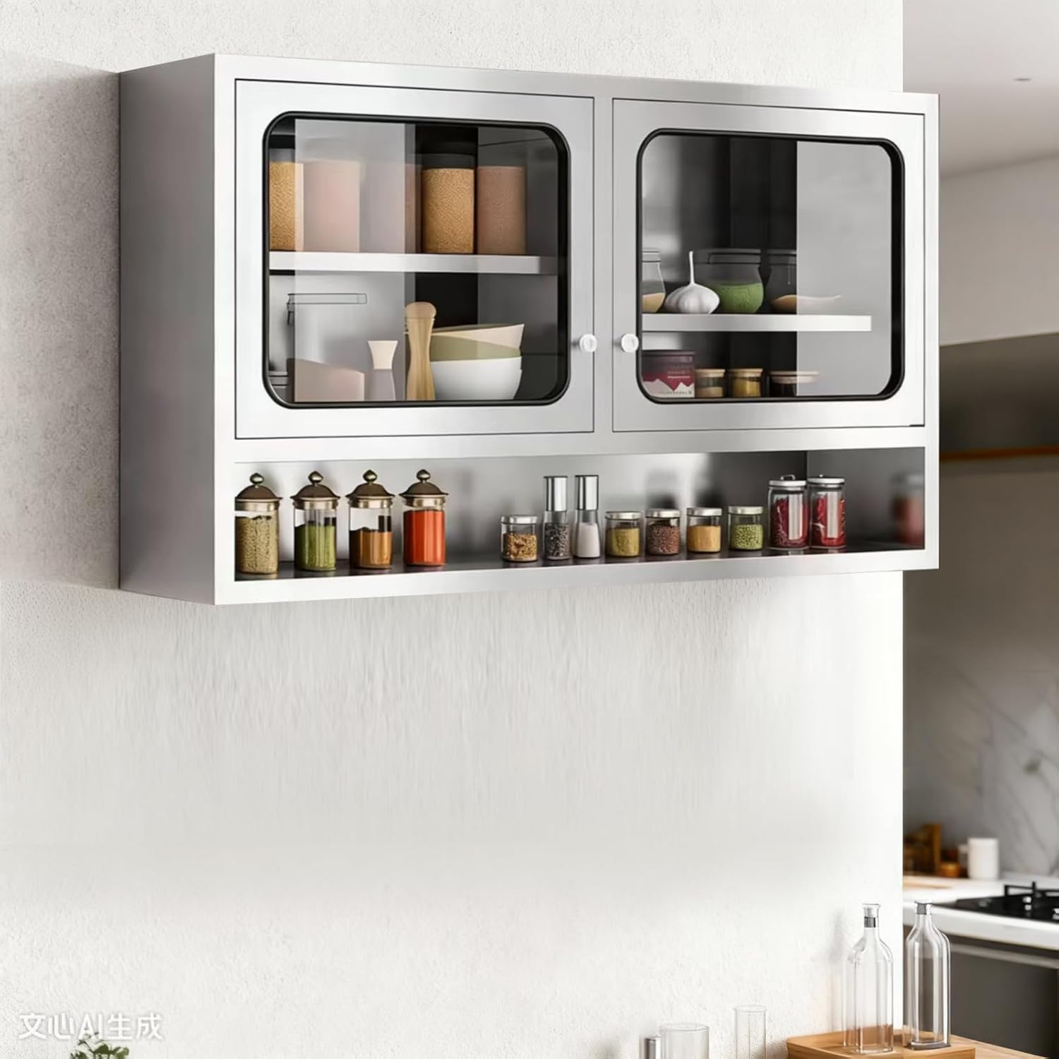 ZZV Kitchen Wall Cabinet, Stainless Steel Wall Mounted Cabinet with Adjustable Shelves, Industrial Wall Storage Cabinet for Garage, Warehouse, No Assembly Required, 11.82D x 39.37W x 27.56H in