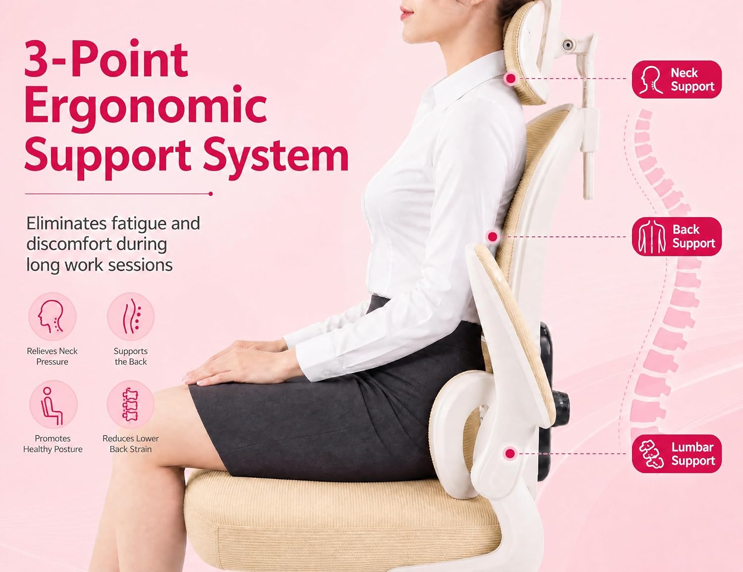 High Back Mesh Office Chair, Ergonomic Chair with Adjustable Headrest, Lumbar Support & Flip-Up Arms, 330lbs Swivel Gaming Computer Chair (Beige)