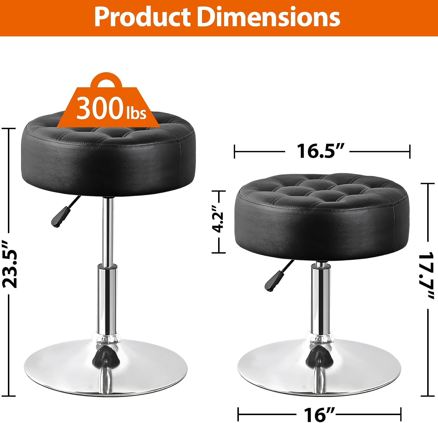 LEMY Adjustable Vanity Stool with 360° Swivel,Hydraulic Lift Round Makeup Chair Ottoman with Stable Base for Home Beauty Studio,Bedroom and Bathroom,Black