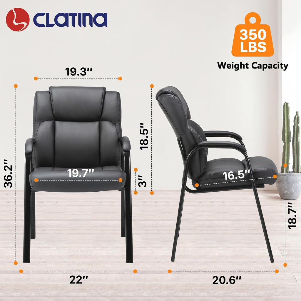 CLATINA Leather Guest Chair, Reception Conference Table Chair with Padded Armrests, Stationary Armchair for Meeting Waiting Room Lobby School, 350 LBS, 4 PK